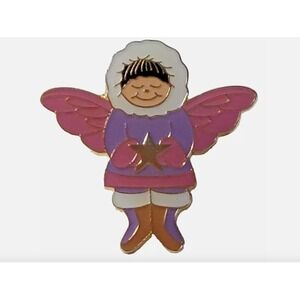 Eskimo Girl Smiling Child Angel Holding Star Lapel Pin Vest Hat Alaskan VTG